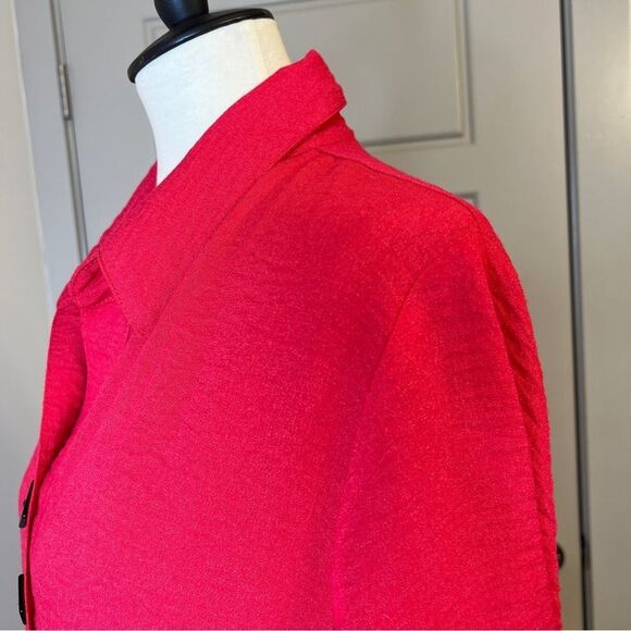 YUSHI Button Front Lagenlook Art to Wear Artsy Top Crinkle Metallic Shimmer Sz M - Picture 6 of 8